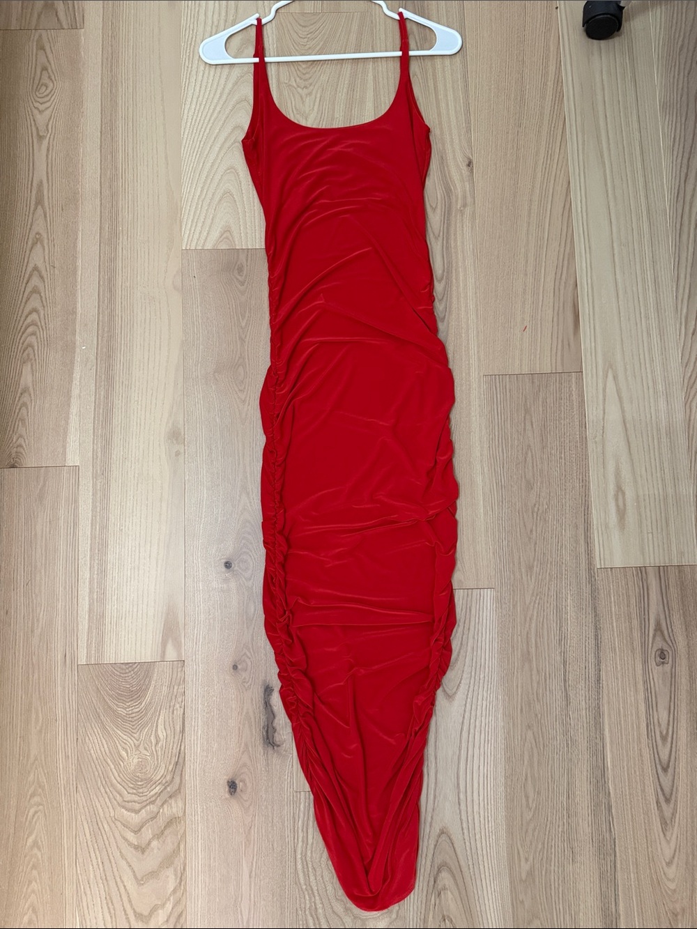 Missguided Red Ruched Spaghetti Strap Maxi Dress